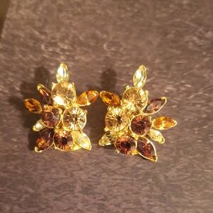 Vintage Nolan Miller Gold and Brown Crystal Clip On Earrings